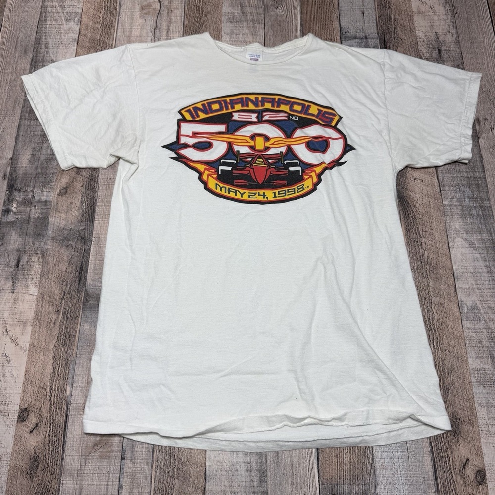 Indianapolis 500 T Shirt Mens Large White Vintage 90s Single Stitch 1998 Racing